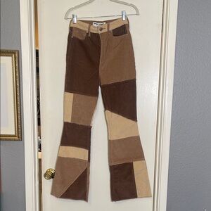 Social Tourist wide leg mid rise patchwork corduroy brown and tan pants Size 26